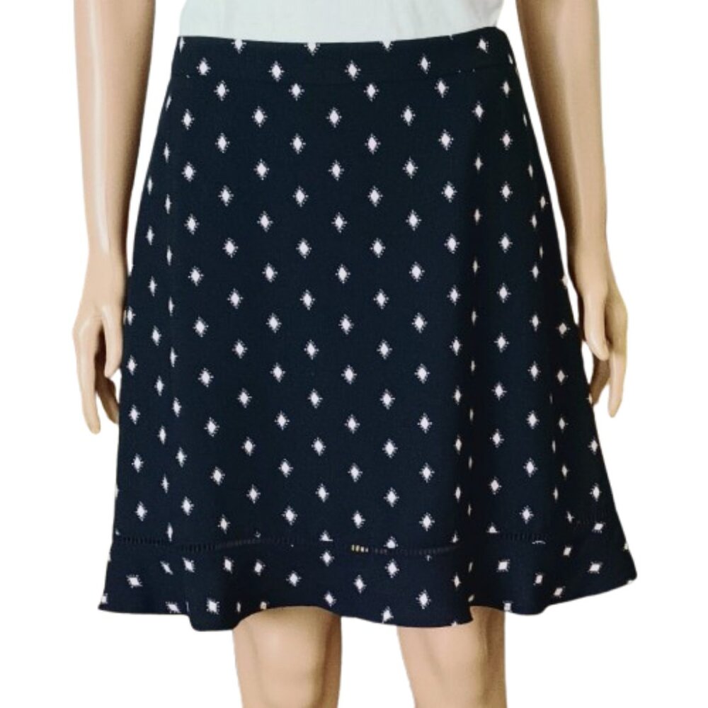 Loft Navy A-Line Skirt M Women's Pink Diamond Print Punch Out Hem Fully Lined